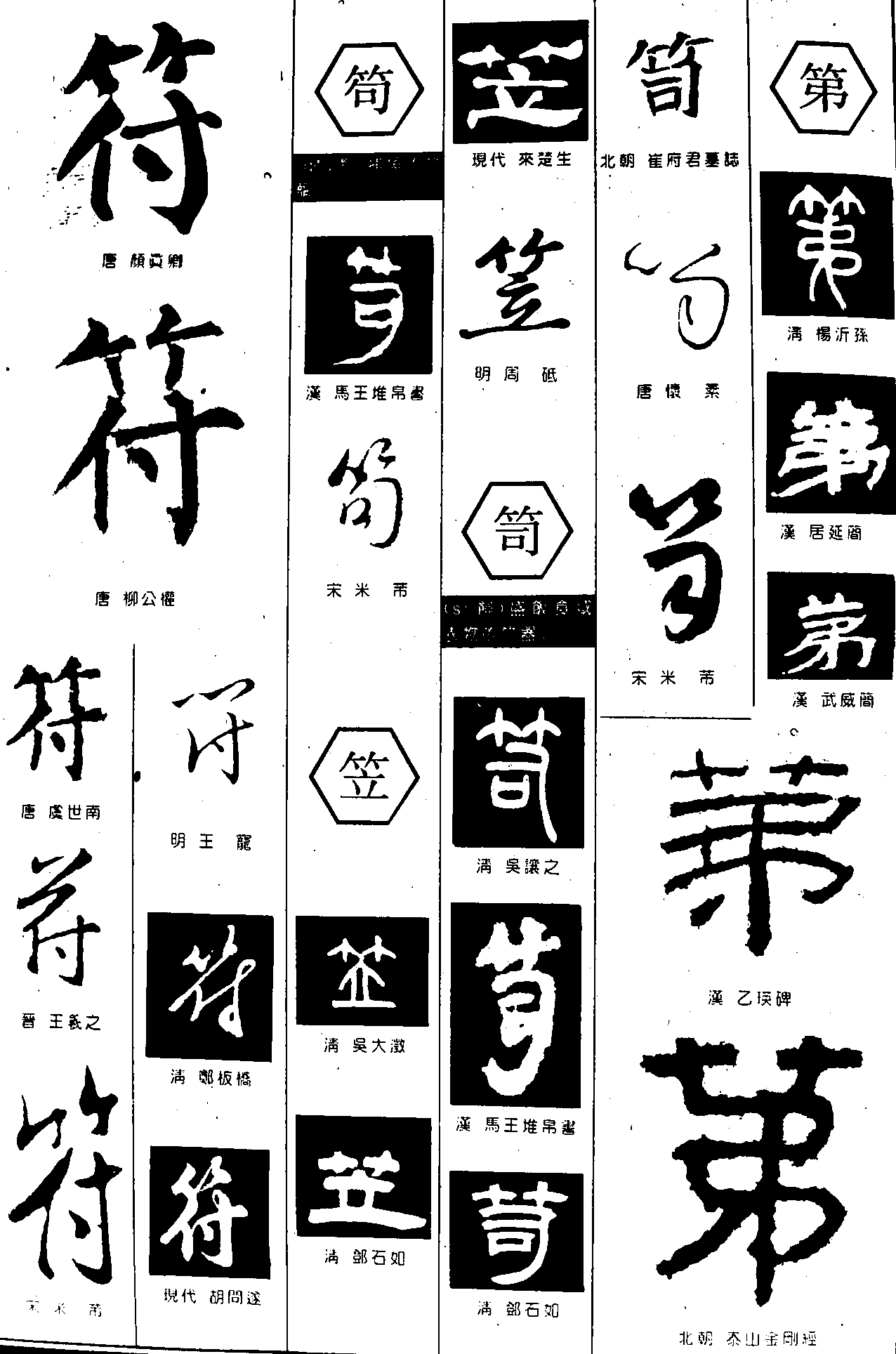 符笱笠笥第 艺术字 毛笔字 书法字 繁体 标志设计 