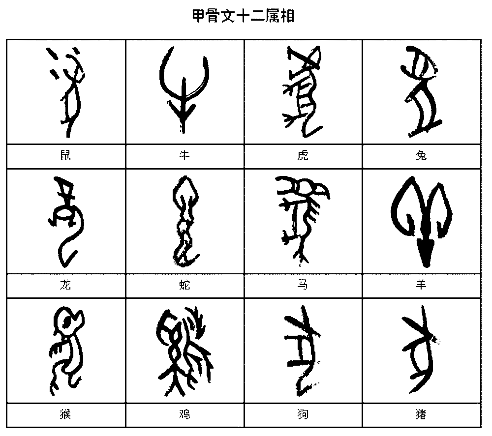 甲骨文十二属相牛虎兔鼠龙蛇马羊猴鸡狗猪 艺术字 毛笔字 书法字 繁体 标志设计 