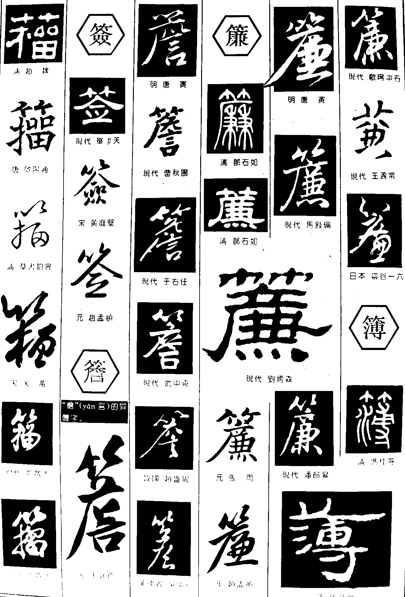 箱签簷簾簿 艺术字 毛笔字 书法字 繁体 标志设计 