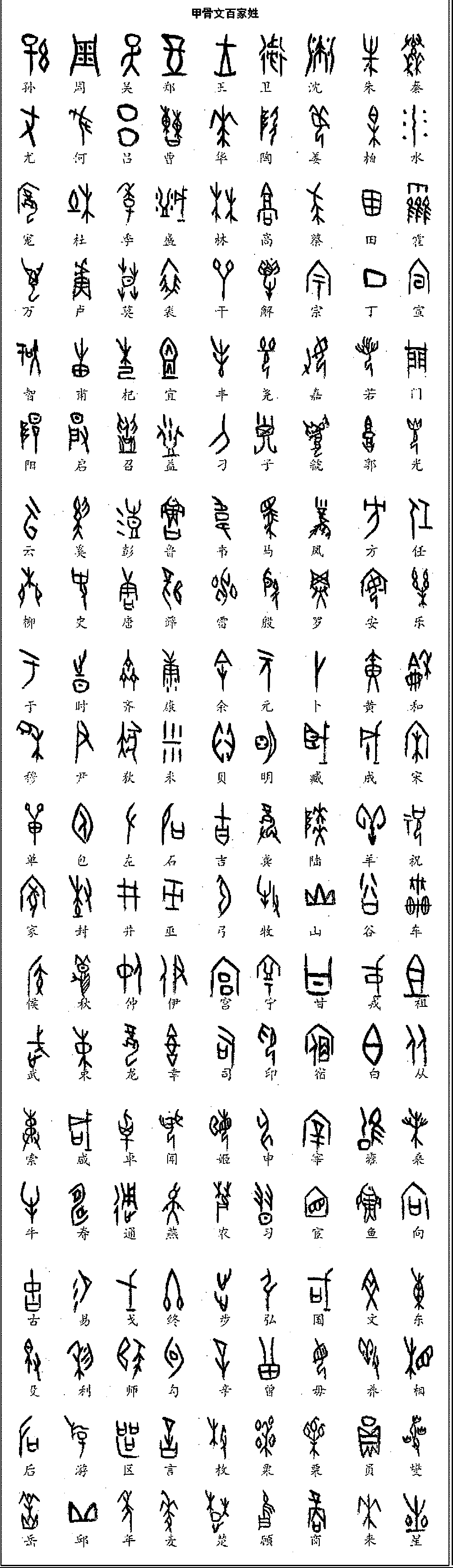 甲骨文百家姓 艺术字 毛笔字 书法字 繁体 标志设计 