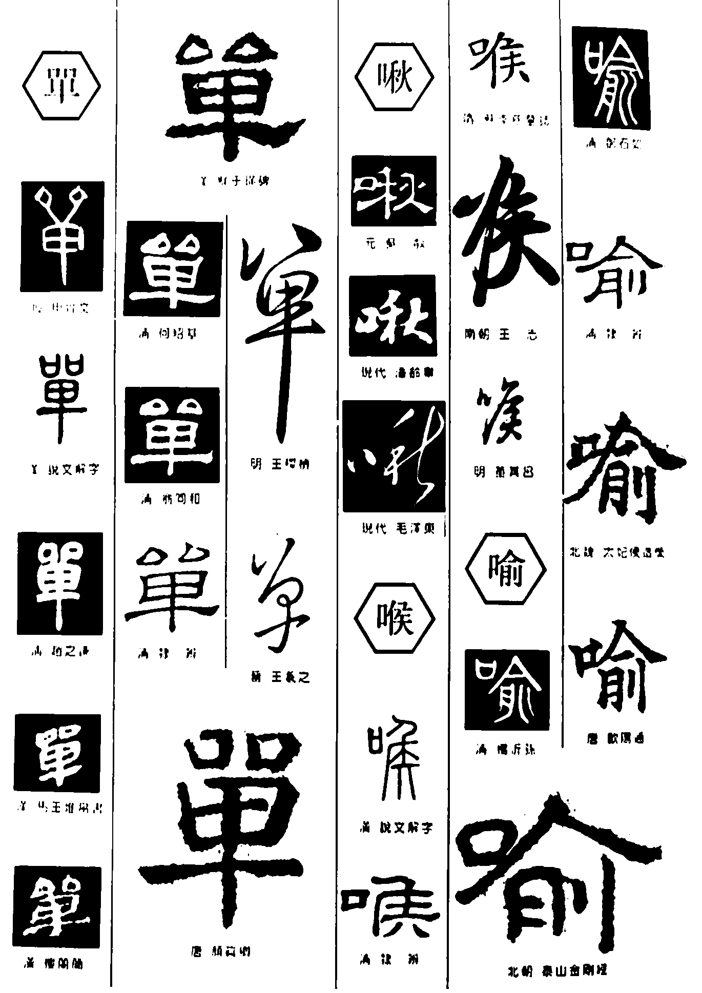 单啾喉喻 艺术字 毛笔字 书法字 繁体 标志设计 